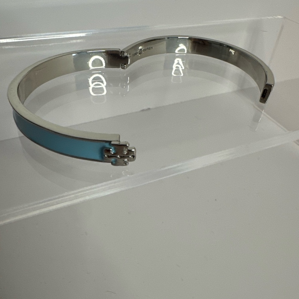 Tory Burch New Kira Blue Enamel Hinge Silver-Toned Bracelet - Picture 7 of 10